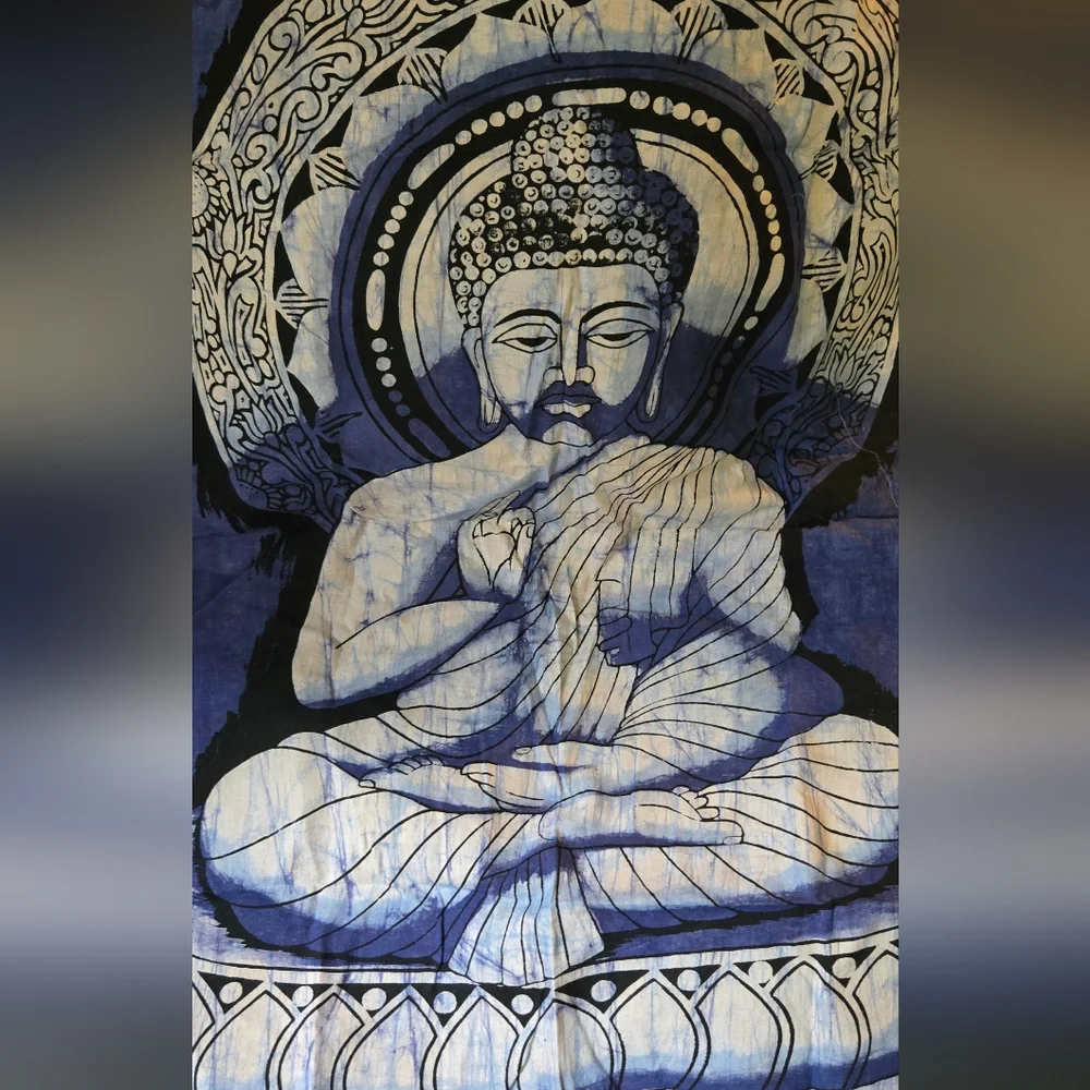 Buddha blue batik cloth banner 22"x32" - Picture 4 of 6